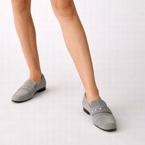 Nine West Grey Velvet Studded Loafers Size 8 Chic Minimal